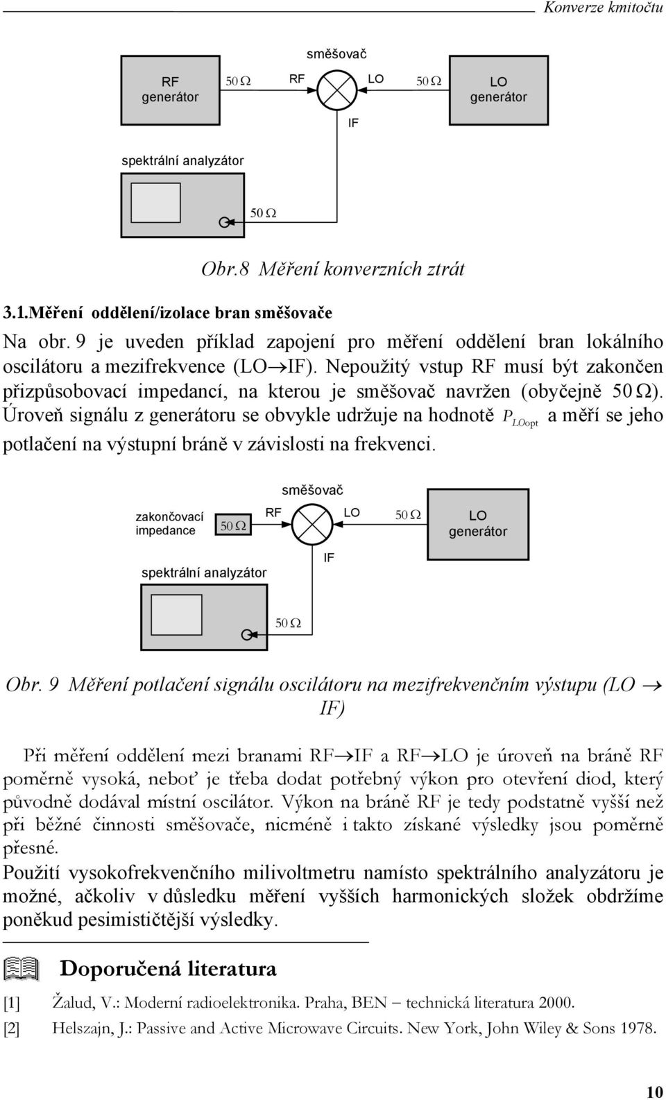 Úroveň sgnálu z generátoru se obvykle udržuje na hodnotě P opt a měří se jeho potlačení na výstupní bráně v závslost na rekvenc.