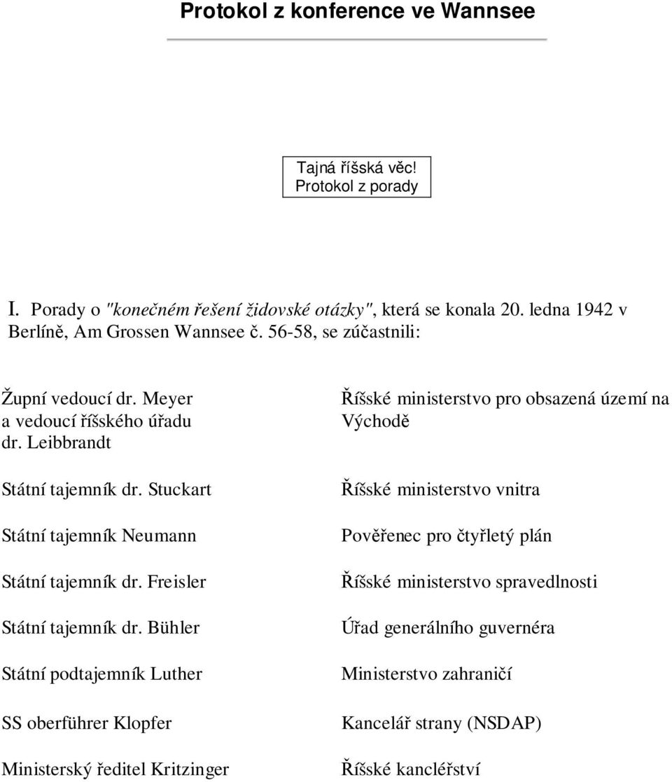 Stuckart Státní tajemník Neumann Státní tajemník dr. Freisler Státní tajemník dr.