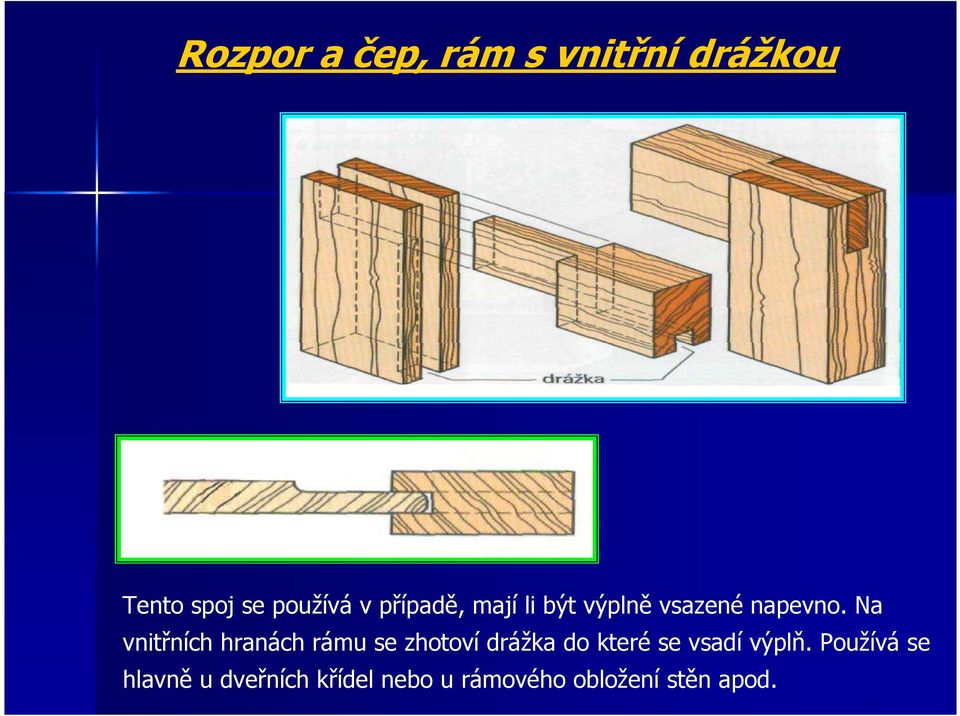 Na vnitřních hranách rámu se zhotoví drážka do které se vsadí