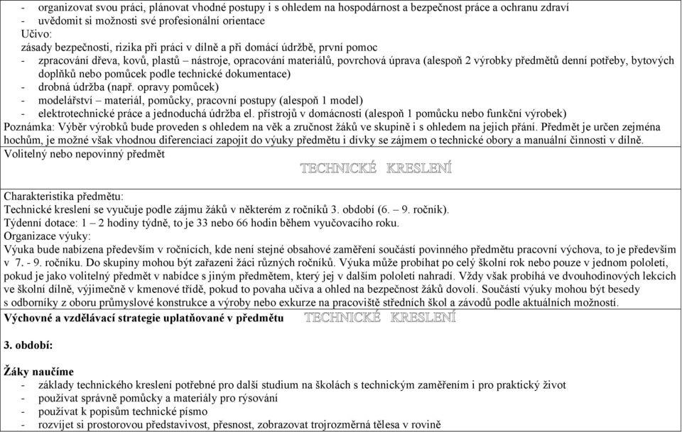 pomůcek podle technické dokumentace) - drobná údržba (např. opravy pomůcek) - modelářství materiál, pomůcky, pracovní postupy (alespoň 1 model) - elektrotechnické práce a jednoduchá údržba el.