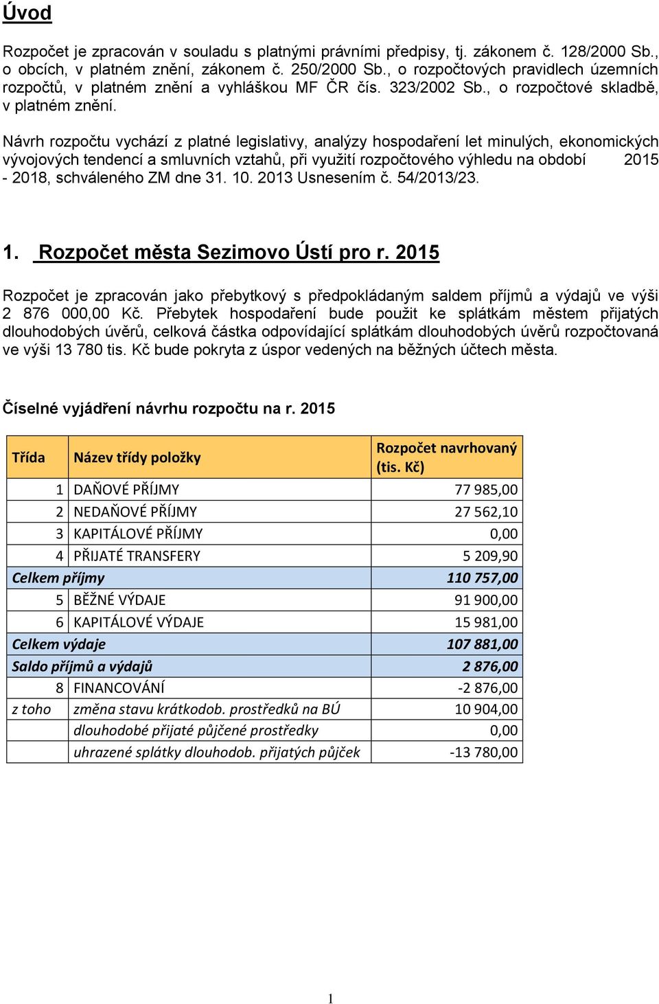 Návrh rozpočtu vychází z platné legislativy, analýzy hospodaření let minulých, ekonomických vývojových tendencí a smluvních vztahů, při využití rozpočtového výhledu na období 2015-2018, schváleného