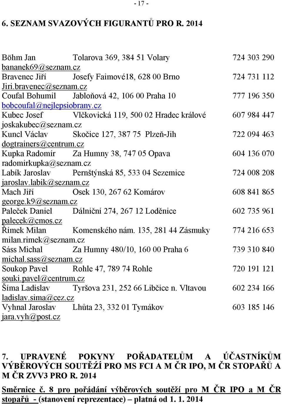 cz Kuncl Václav Skočice 127, 387 75 Plzeň-Jih 722 094 463 dogtrainers@centrum.cz Kupka Radomír Za Humny 38, 747 05 Opava 604 136 070 radomirkupka@seznam.