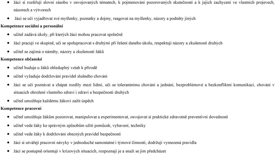 spolupracovat s druhými při řešení daného úkolu, respektují názory a zkušenosti druhých učitel se zajímá o náměty, názory a zkušenosti žáků Kompetence občanské učitel buduje u žáků ohleduplný vztah k