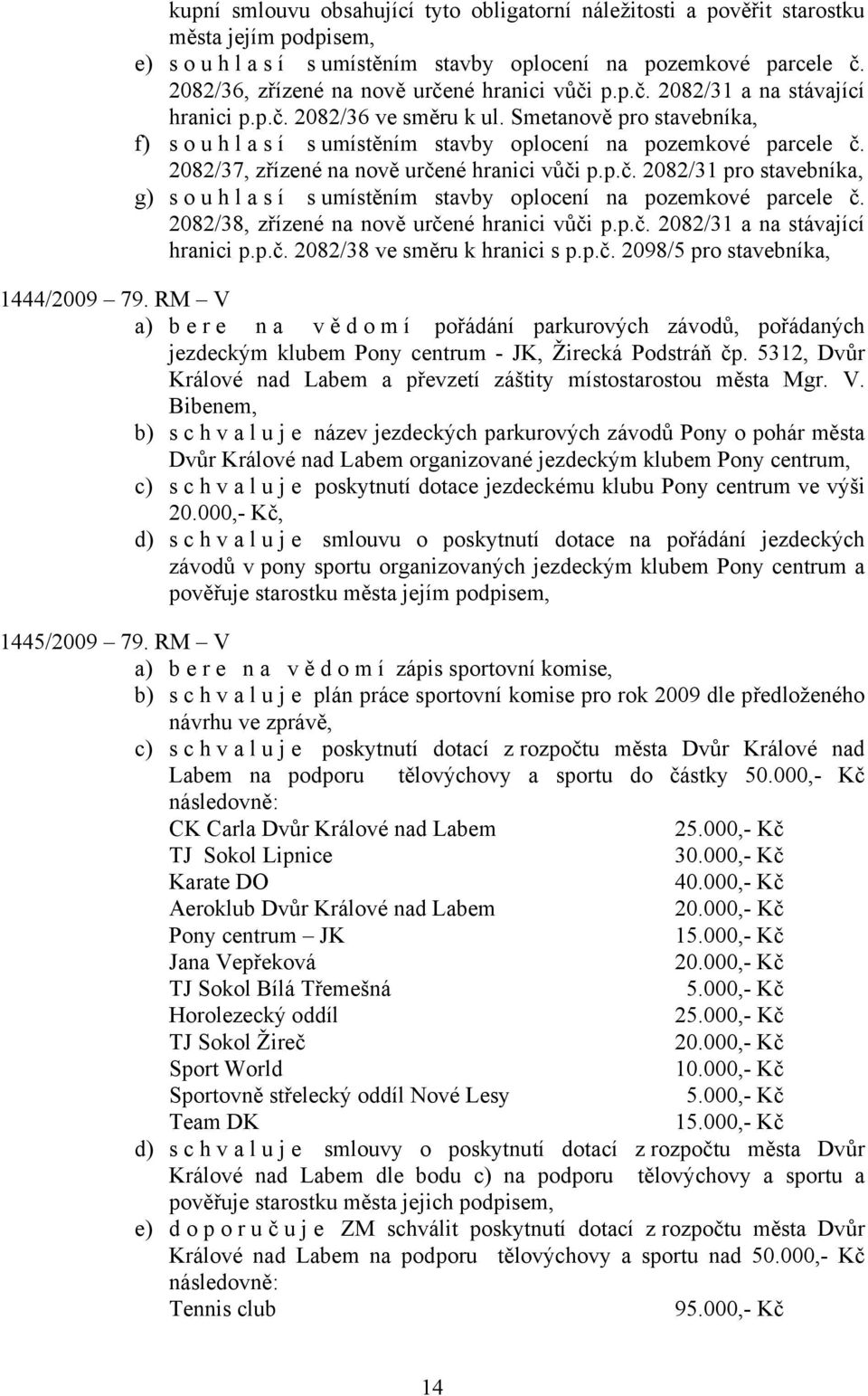 Smetanově pro stavebníka, f) souhlasí s umístěním stavby oplocení na pozemkové parcele č. 2082/37, zřízené na nově určené hranici vůči p.p.č. 2082/31 pro stavebníka, g) souhlasí s umístěním stavby oplocení na pozemkové parcele č.