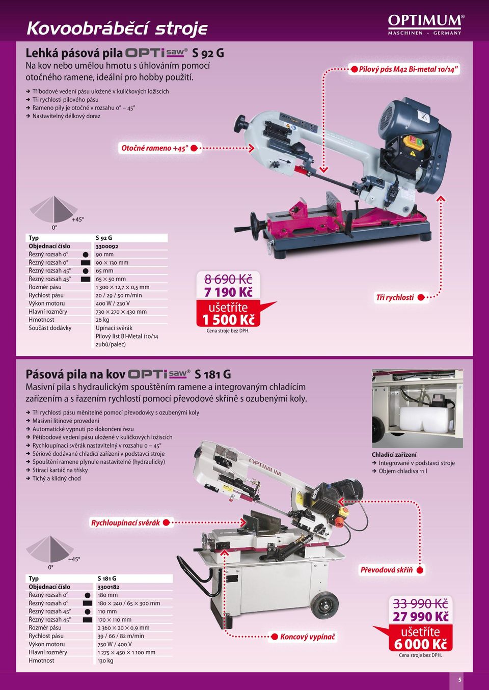 G Objednací číslo 3300092 Řezný rozsah 0 90 mm Řezný rozsah 0 90 130 mm Řezný rozsah 45 65 mm Řezný rozsah 45 65 50 mm Rozměr pásu 1 300 12,7 0,5 mm Rychlost pásu 20 / 29 / 50 m/min 400 W / 230 V