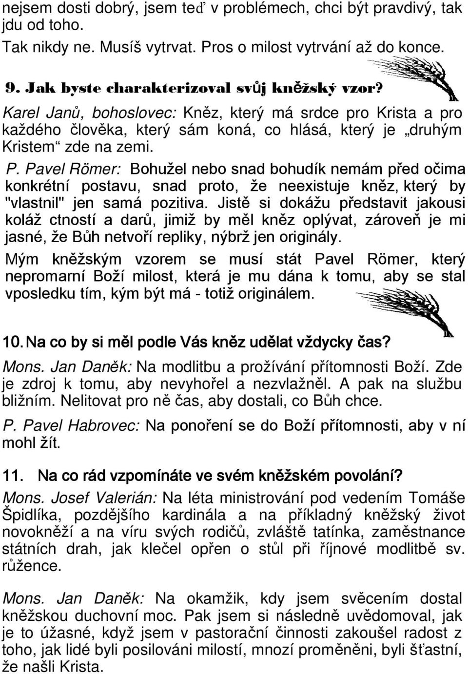 Pavel Römer: Bohužel nebo snad bohudík nemám před očima konkrétní postavu, snad proto, že neexistuje kněz, který by "vlastnil" jen samá pozitiva.