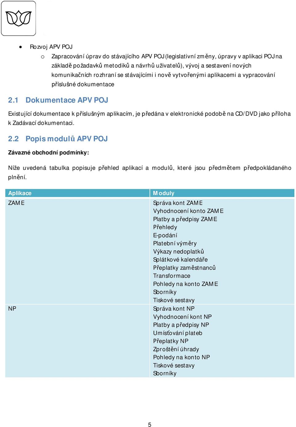 1 DokumentaceAPVPOJ Existující dokumentace k píslušným aplikacím, je pedána v elektronické podob na CD/DVD jako píloha k Zadávací dokumentaci. 2.