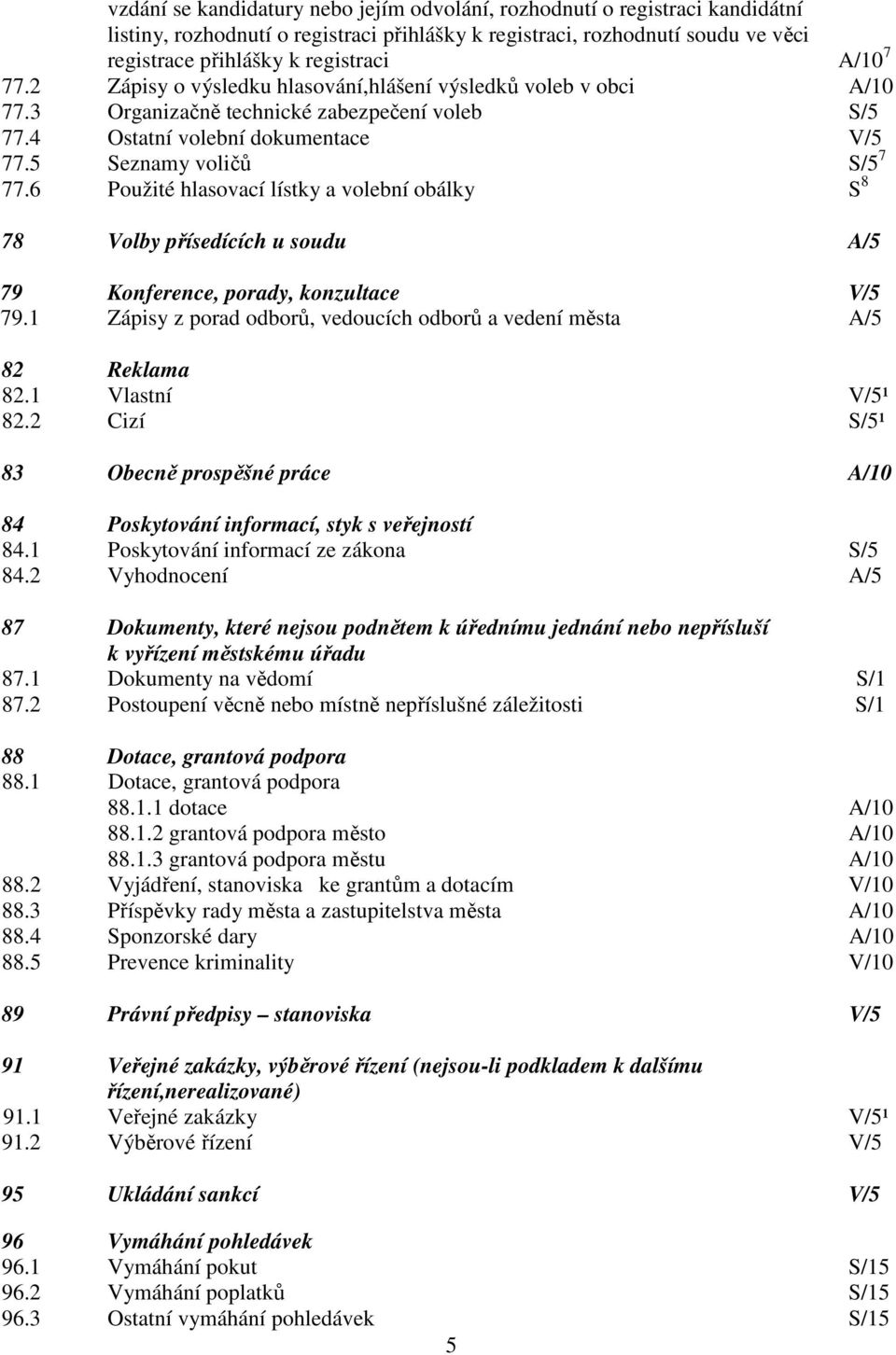 6 Použité hlasovací lístky a volební obálky S 8 78 Volby přísedících u soudu A/5 79 Konference, porady, konzultace V/5 79.1 Zápisy z porad odborů, vedoucích odborů a vedení města A/5 82 Reklama 82.