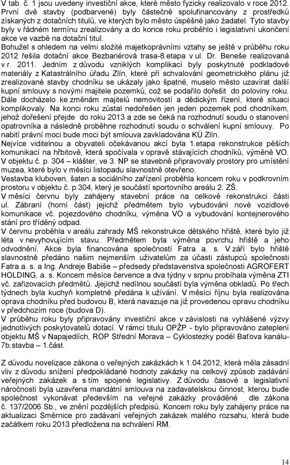 Tyto stavby byly v řádném termínu zrealizovány a do konce roku proběhlo i legislativní ukončení akce ve vazbě na dotační titul.