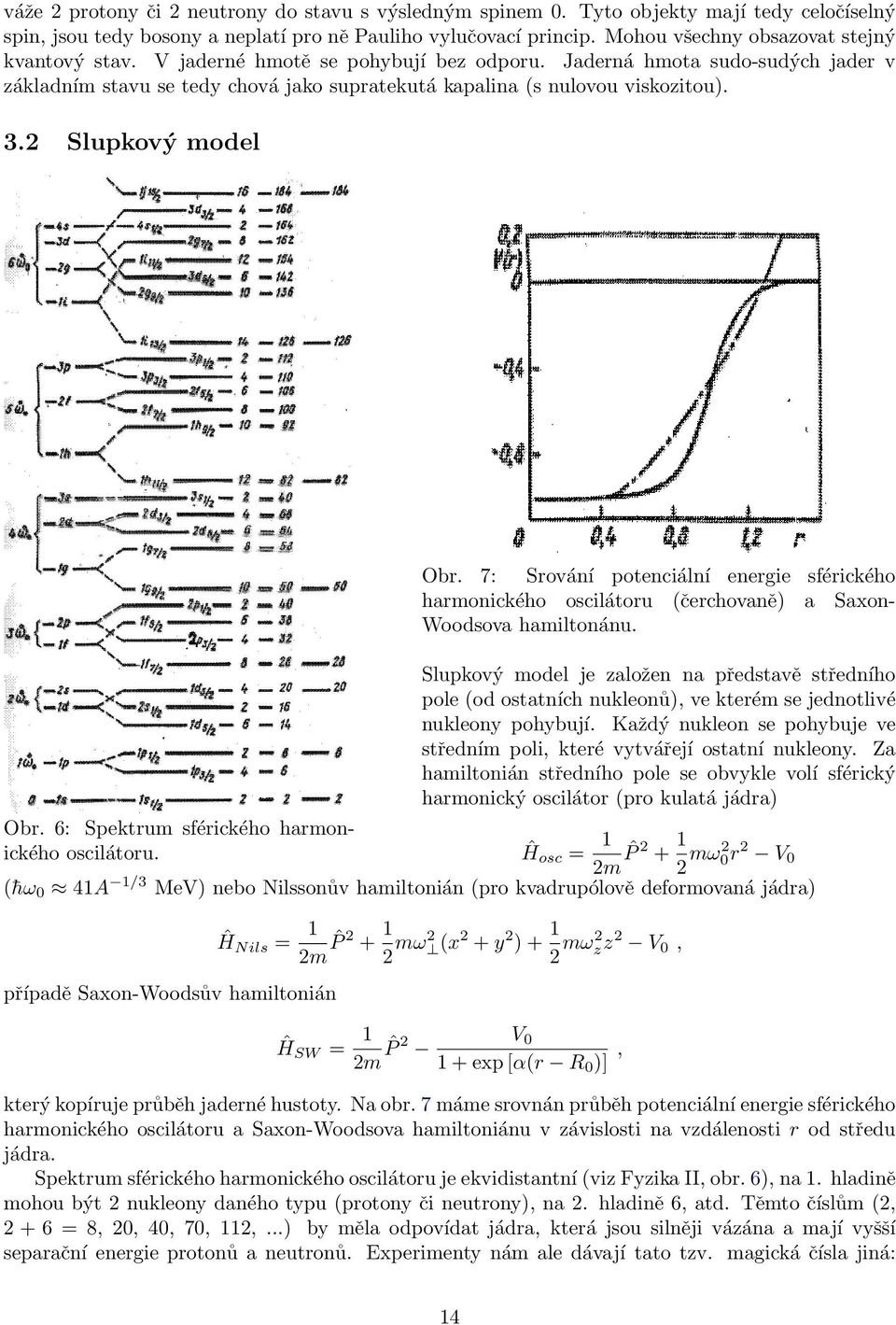 3.2 Slupkový model Obr. 7: Srování potenciální energie sférického harmonického oscilátoru (čerchovaně) a Saxon- Woodsova hamiltonánu.
