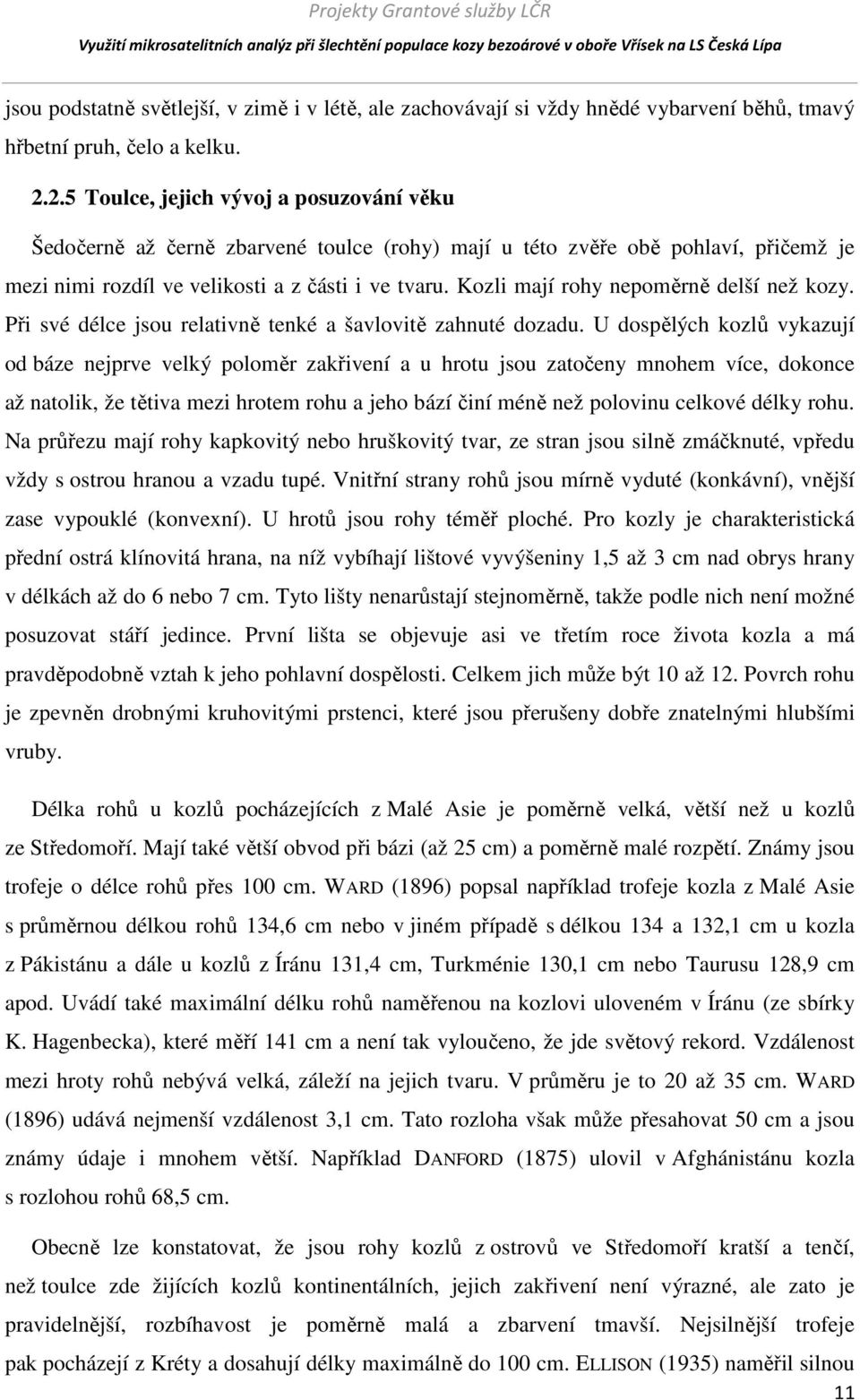 Kozli mají rohy nepoměrně delší než kozy. Při své délce jsou relativně tenké a šavlovitě zahnuté dozadu.