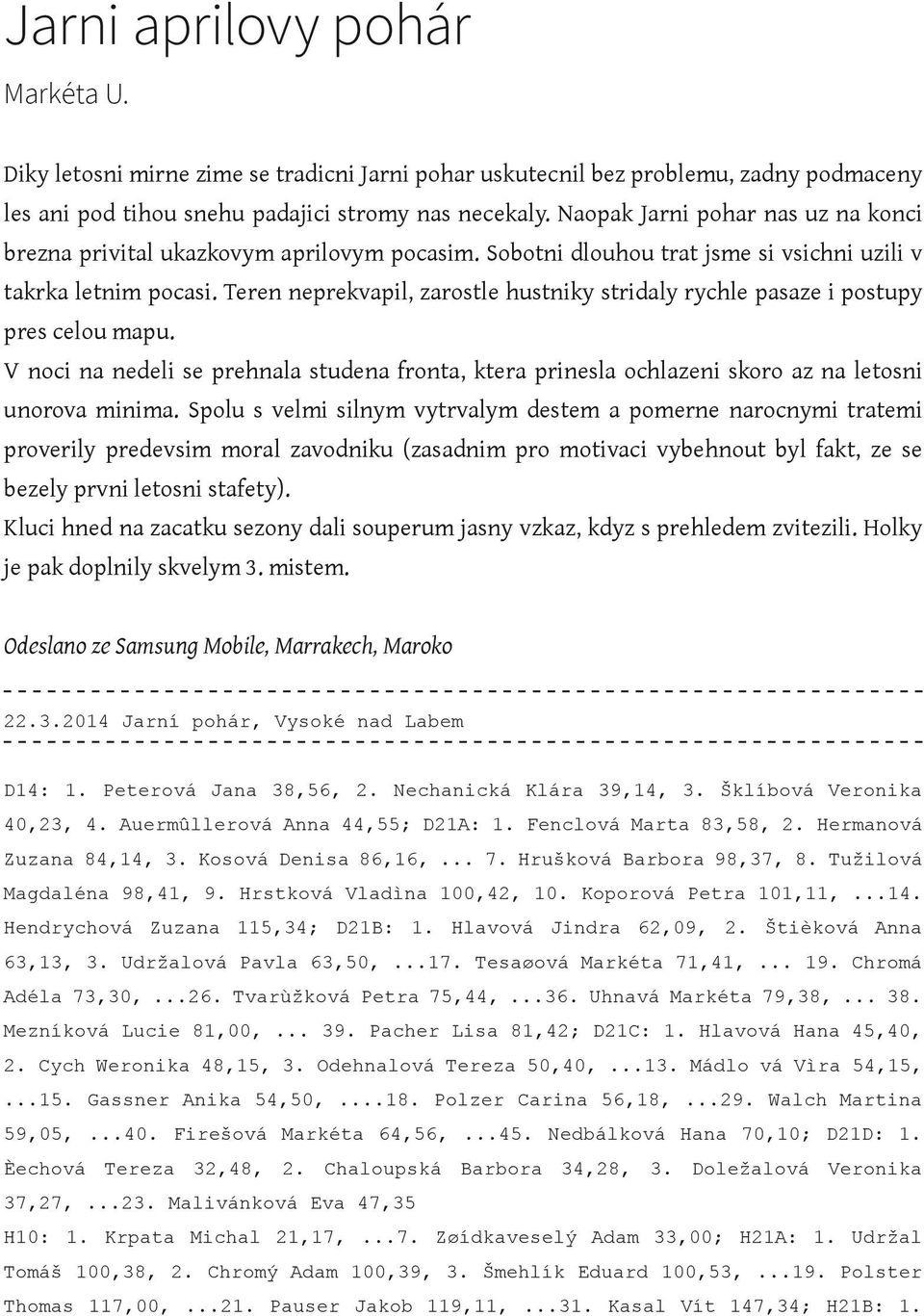 Teren neprekvapil, zarostle hustniky stridaly rychle pasaze i postupy pres celou mapu. V noci na nedeli se prehnala studena fronta, ktera prinesla ochlazeni skoro az na letosni unorova minima.