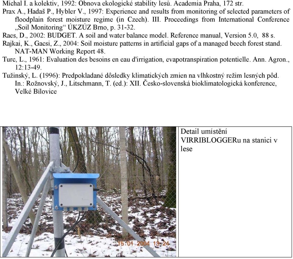 31-32. Raes, D., 2002: BUDGET. A soil and water balance model. Reference manual, Version 5.0, 88 s. Rajkai, K., Gacsi, Z.