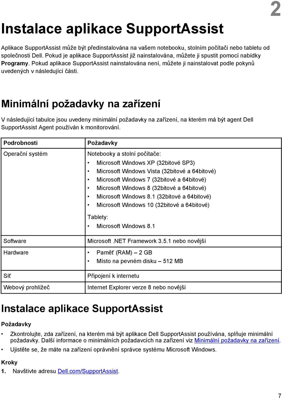 Pokud aplikace SupportAssist nainstalována není, můžete ji nainstalovat podle pokynů uvedených v následující části.