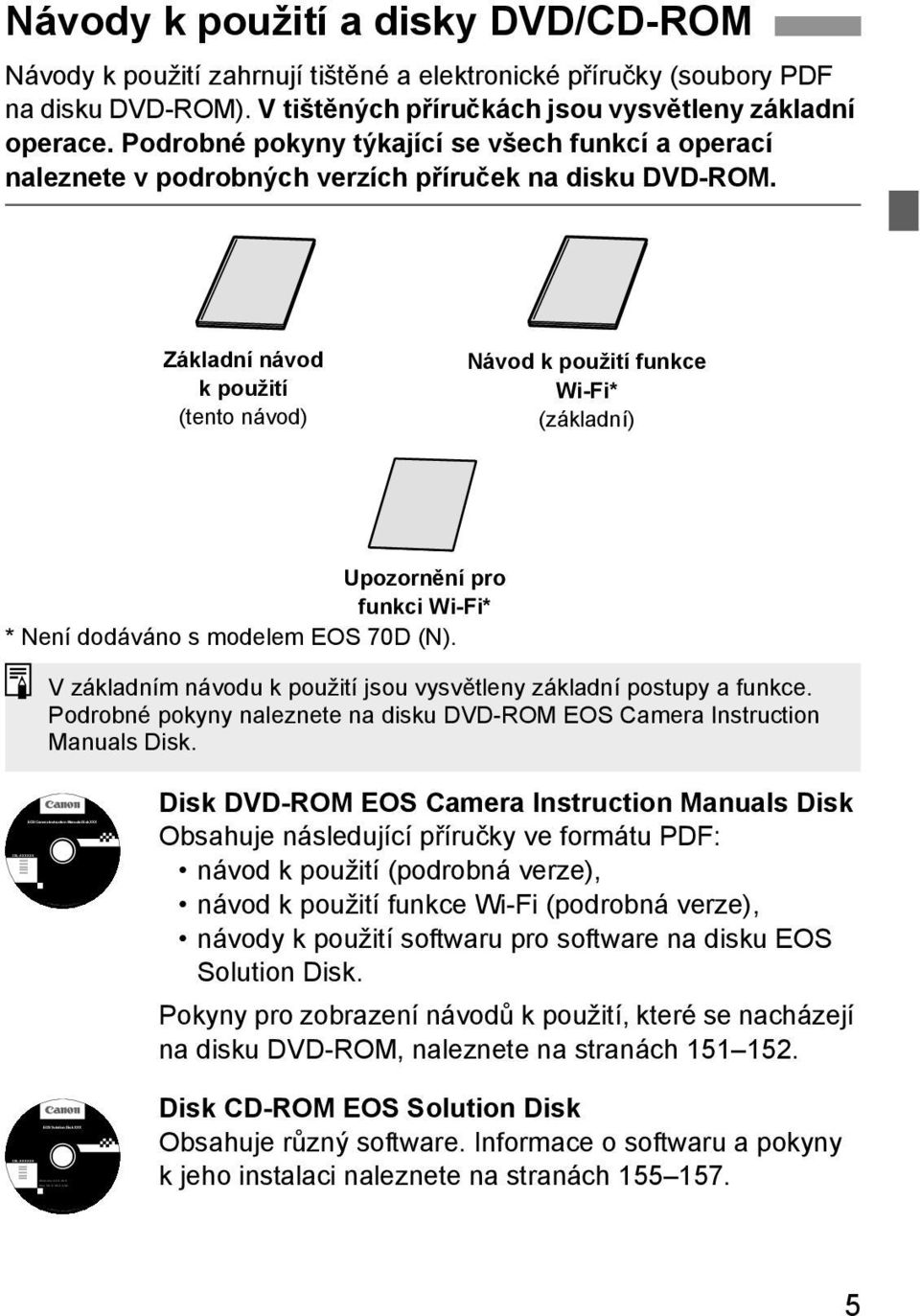 Návody k použití a disky DVD/CD-ROM Návody k použití zahrnují tištěné a elektronické příručky (soubory PDF na disku DVD-ROM). V tištěných příručkách jsou vysvětleny základní operace.