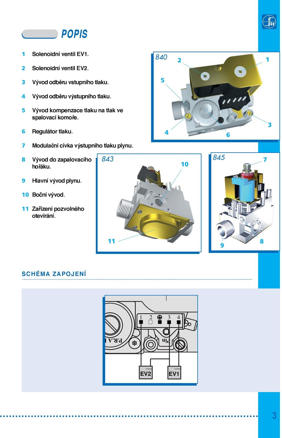 6 Regultor tlaku. 4 6 3 7 Modulan cvka vstupnho tlaku plynu. 8 Vvod do zapalovacho hoku.