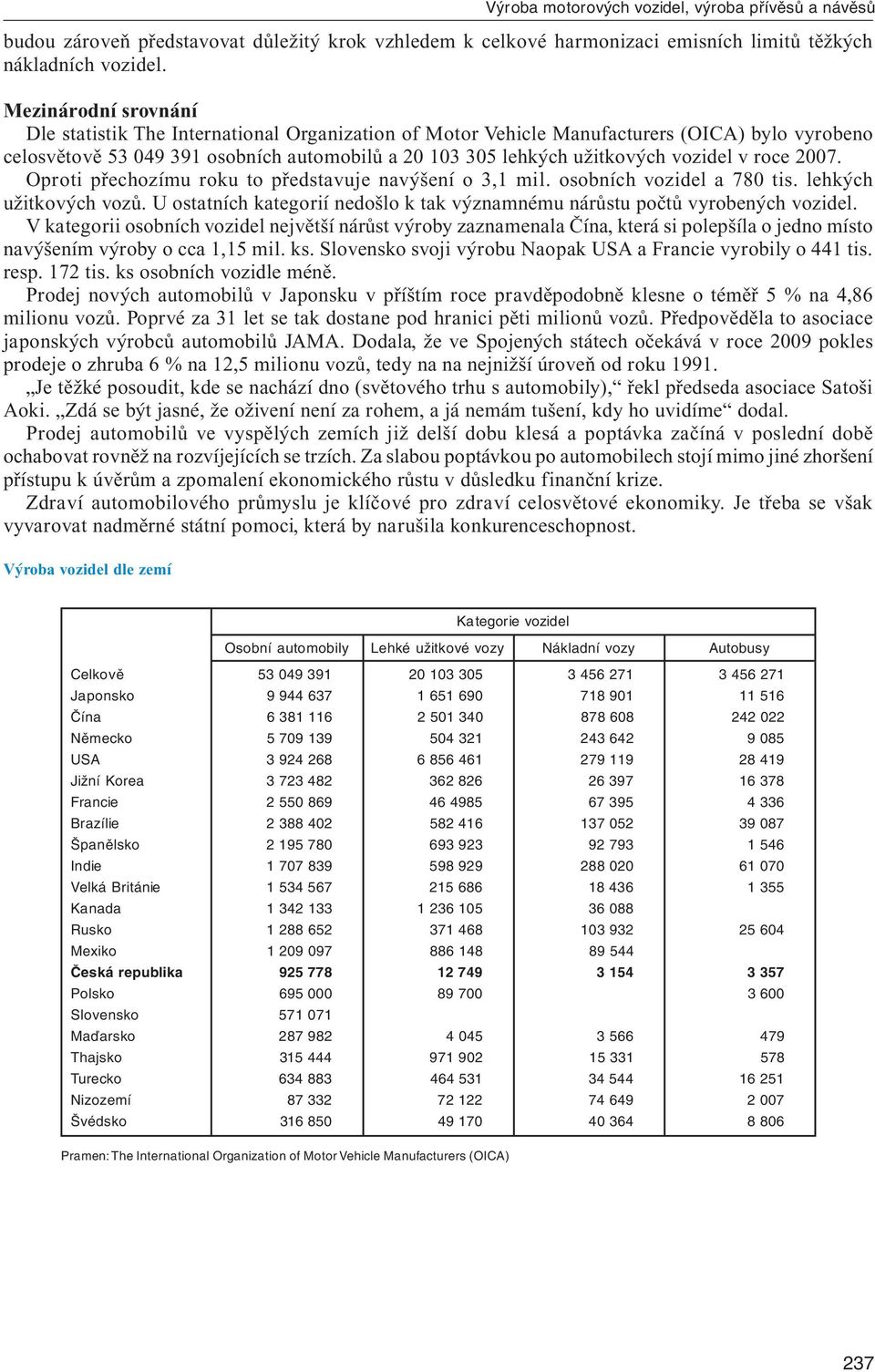 vozidel v roce 2007. Oproti přechozímu roku to představuje navýšení o 3,1 mil. osobních vozidel a 780 tis. lehkých užitkových vozů.