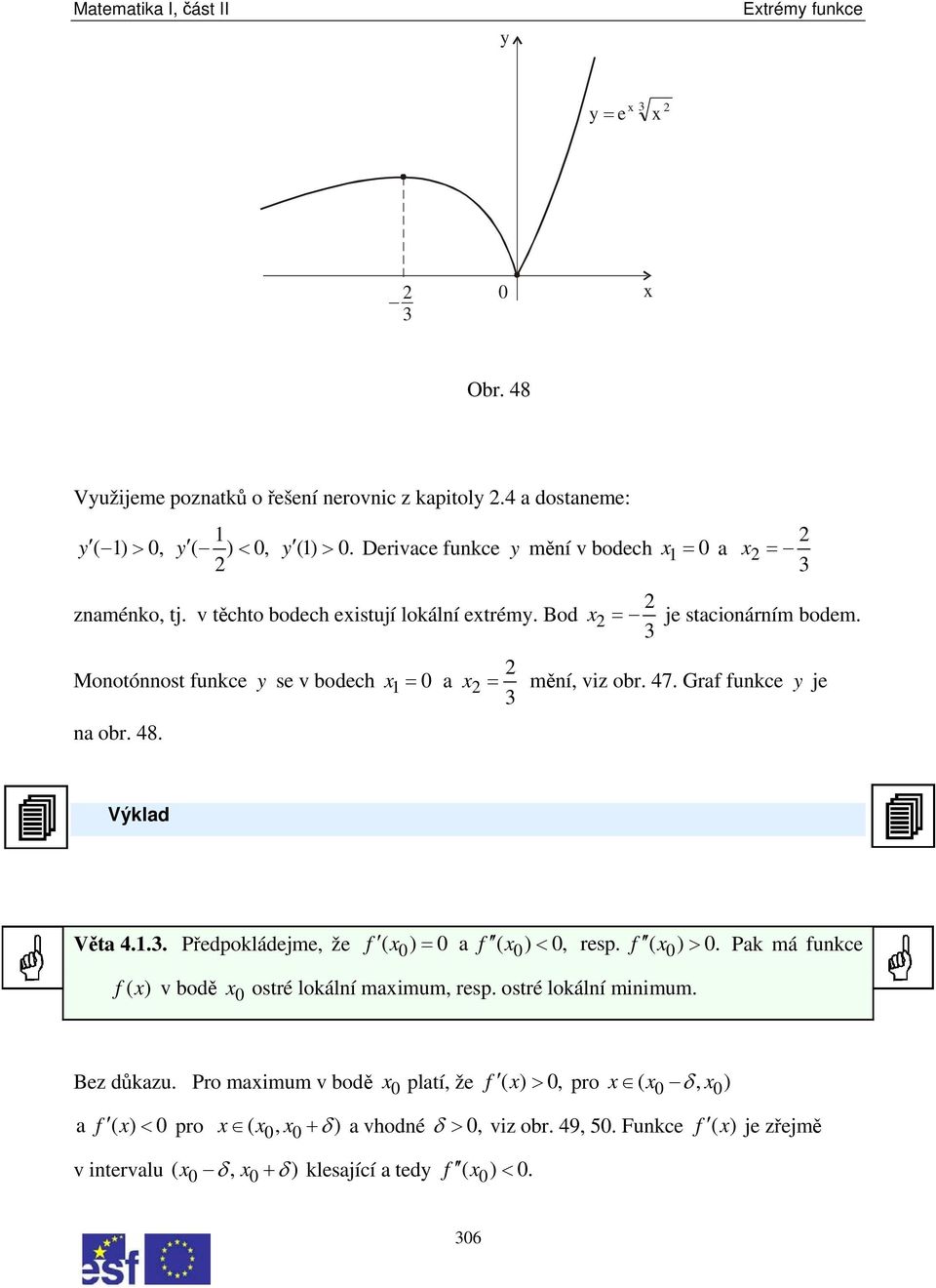 .. Přdpokládjm, ž f ( 0) = 0 a f ( 0) < 0, rsp. f ( 0) > 0. Pak má funkc f ( ) v bodě 0 ostré lokální maimum, rsp. ostré lokální minimum. Bz důkazu.