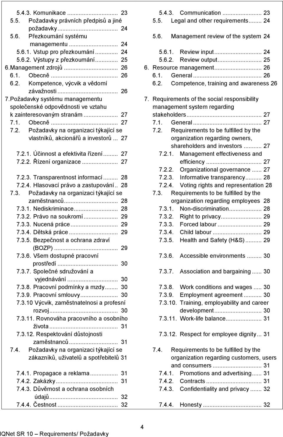 .. 27 7.2.1. Účinnost a efektivita řízení... 27 7.2.2. Řízení organizace... 27 7.2.3. Transparentnost informací... 28 7.2.4. Hlasovací právo a zastupování.. 28 7.3. Požadavky na organizaci týkající se zaměstnanců.