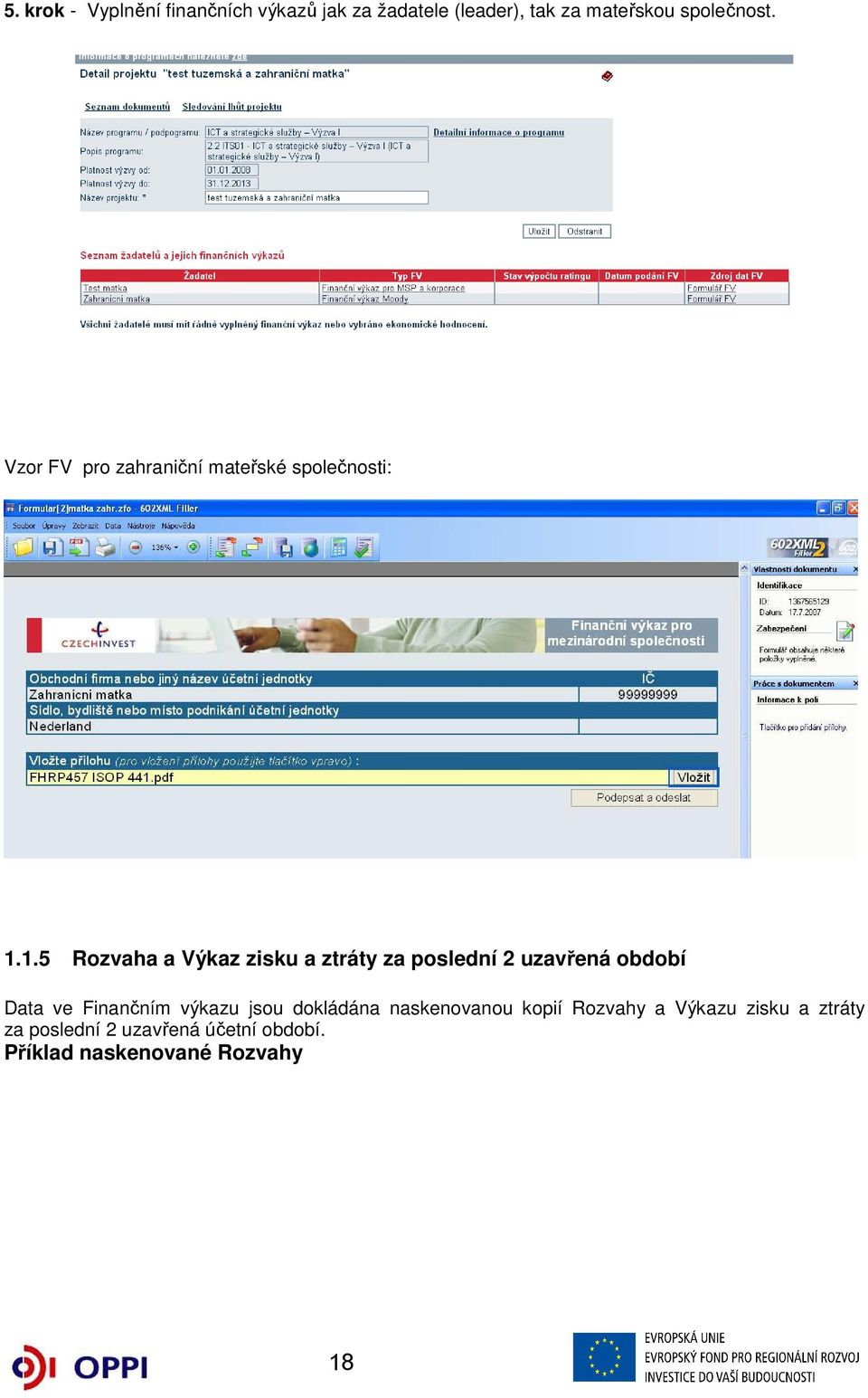 1.5 Rozvaha a Výkaz zisku a ztráty za poslední 2 uzavřená období Data ve Finančním výkazu