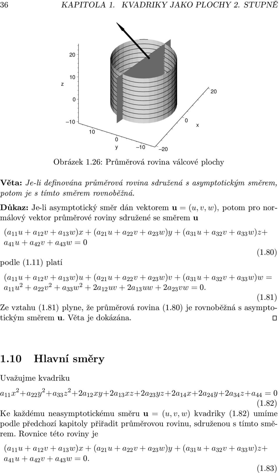 Důka: Je-li asymptotický směr dán vektorem u =(u, v, w), potom pro normálový vektor průměrové roviny sdružené se směrem u (a 11 u + a 12 v + a 13 w) +(a 21 u + a 22 v + a 23 w)y +(a 31 u + a 32 v + a