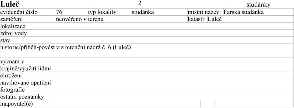 Luleč lokalizace zdroj vody stav historie/příběh-pověst viz