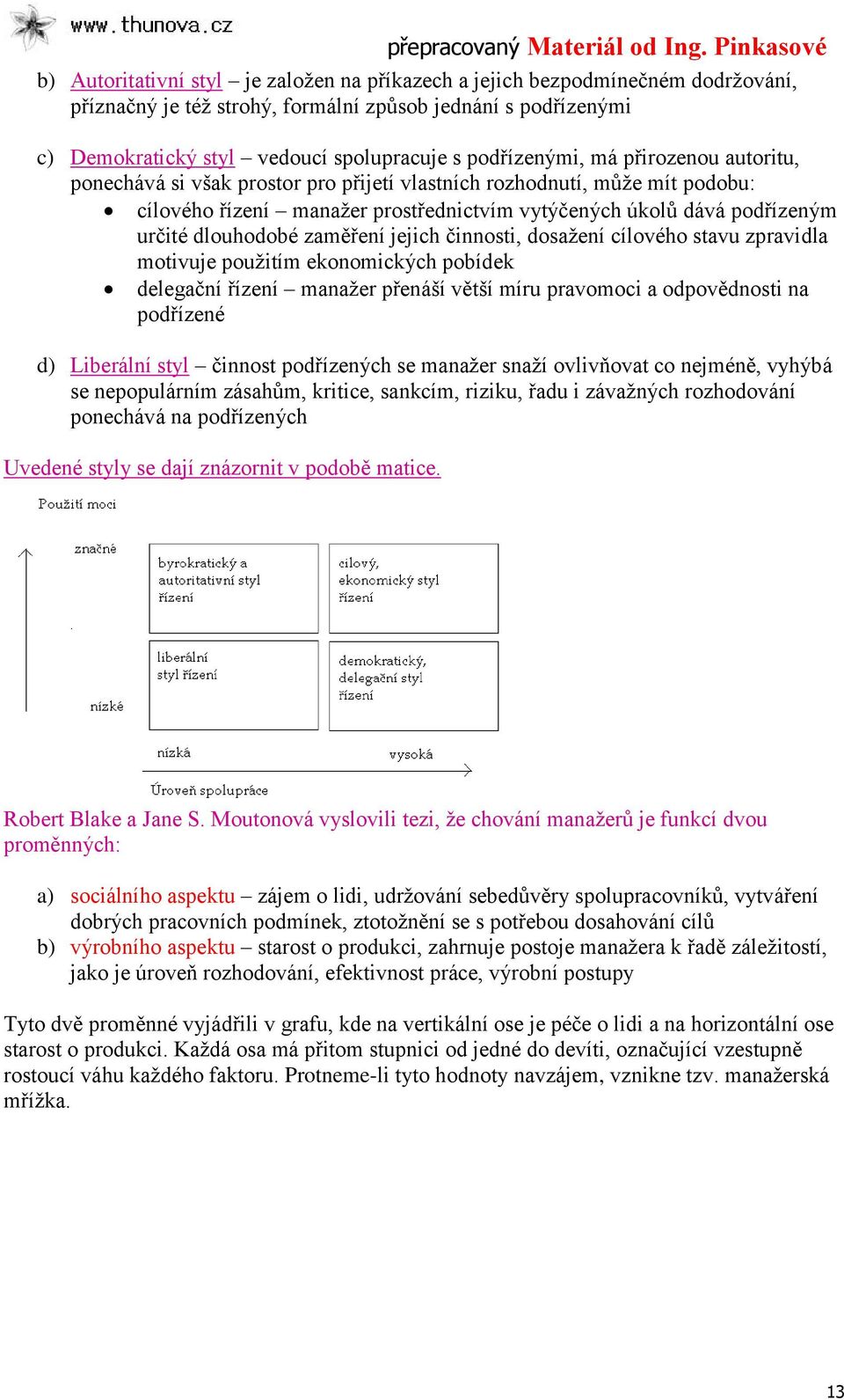 dlouhodobé zaměření jejich činnosti, dosaţení cílového stavu zpravidla motivuje pouţitím ekonomických pobídek delegační řízení manaţer přenáší větší míru pravomoci a odpovědnosti na podřízené d)