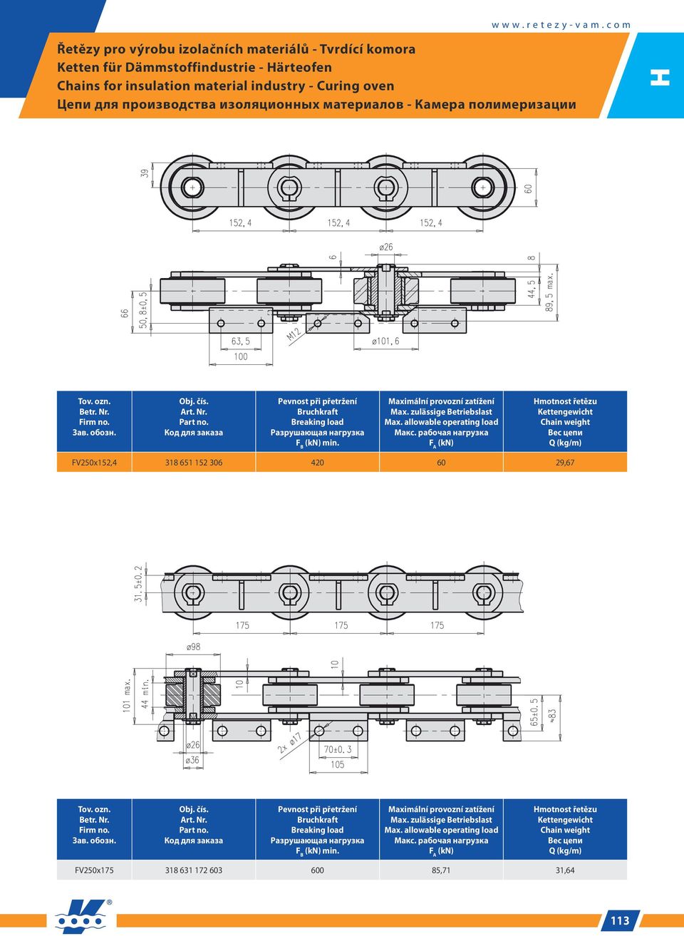 ärteofen Chains for insulation material industry - Curin oven Цепи для производства