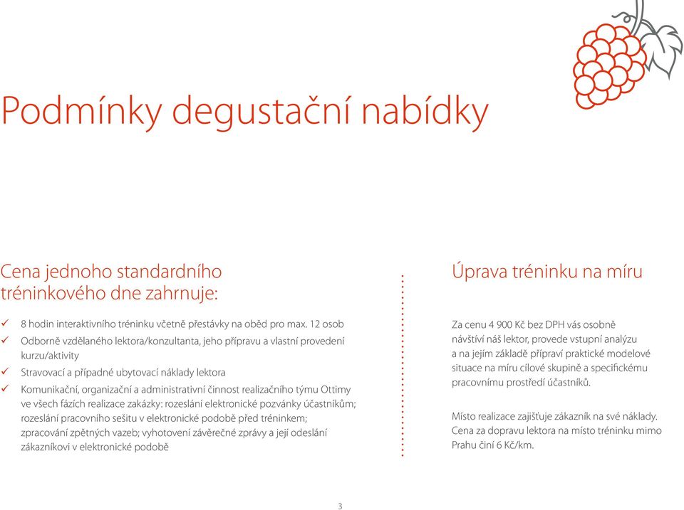 realizačního týmu Ottimy ve všech fázích realizace zakázky: rozeslání elektronické pozvánky účastníkům; rozeslání pracovního sešitu v elektronické podobě před tréninkem; zpracování zpětných vazeb;