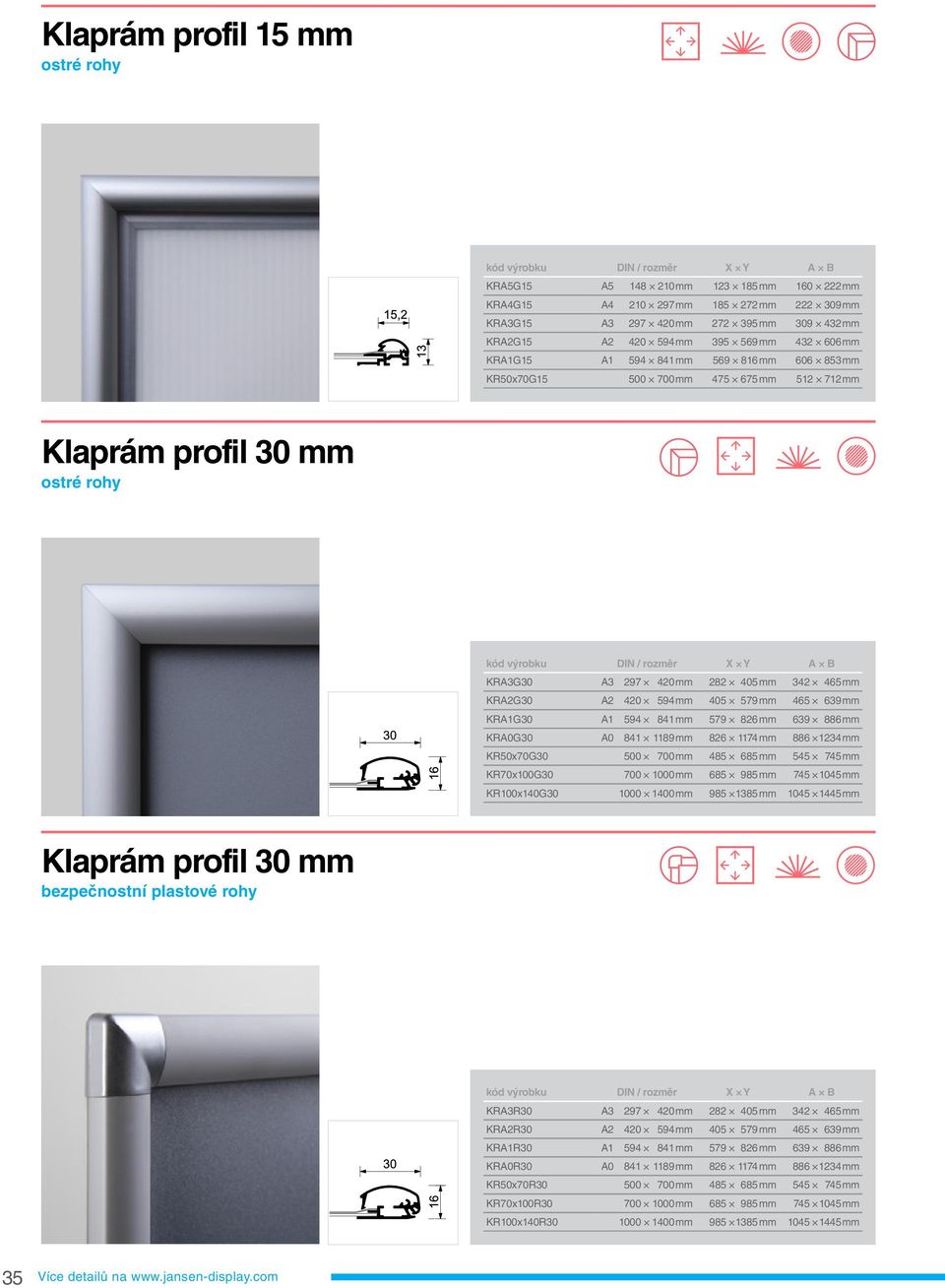 KRA3G30 A3 297 420 mm 282 405 mm 342 465 mm KRA2G30 A2 420 594 mm 405 579 mm 465 639 mm KRA1G30 A1 594 841 mm 579 826 mm 639 886 mm KRA0G30 A0 841 1189 mm 826 1174 mm 886 1234 mm KR50x70G30 500 700