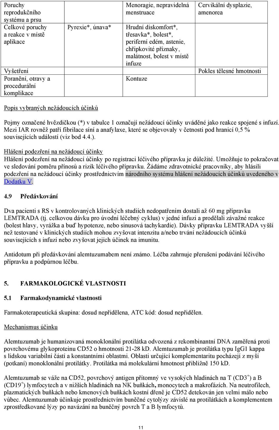 nežádoucích účinků Pojmy označené hvězdičkou (*) v tabulce 1 označují nežádoucí účinky uváděné jako reakce spojené s infuzí.