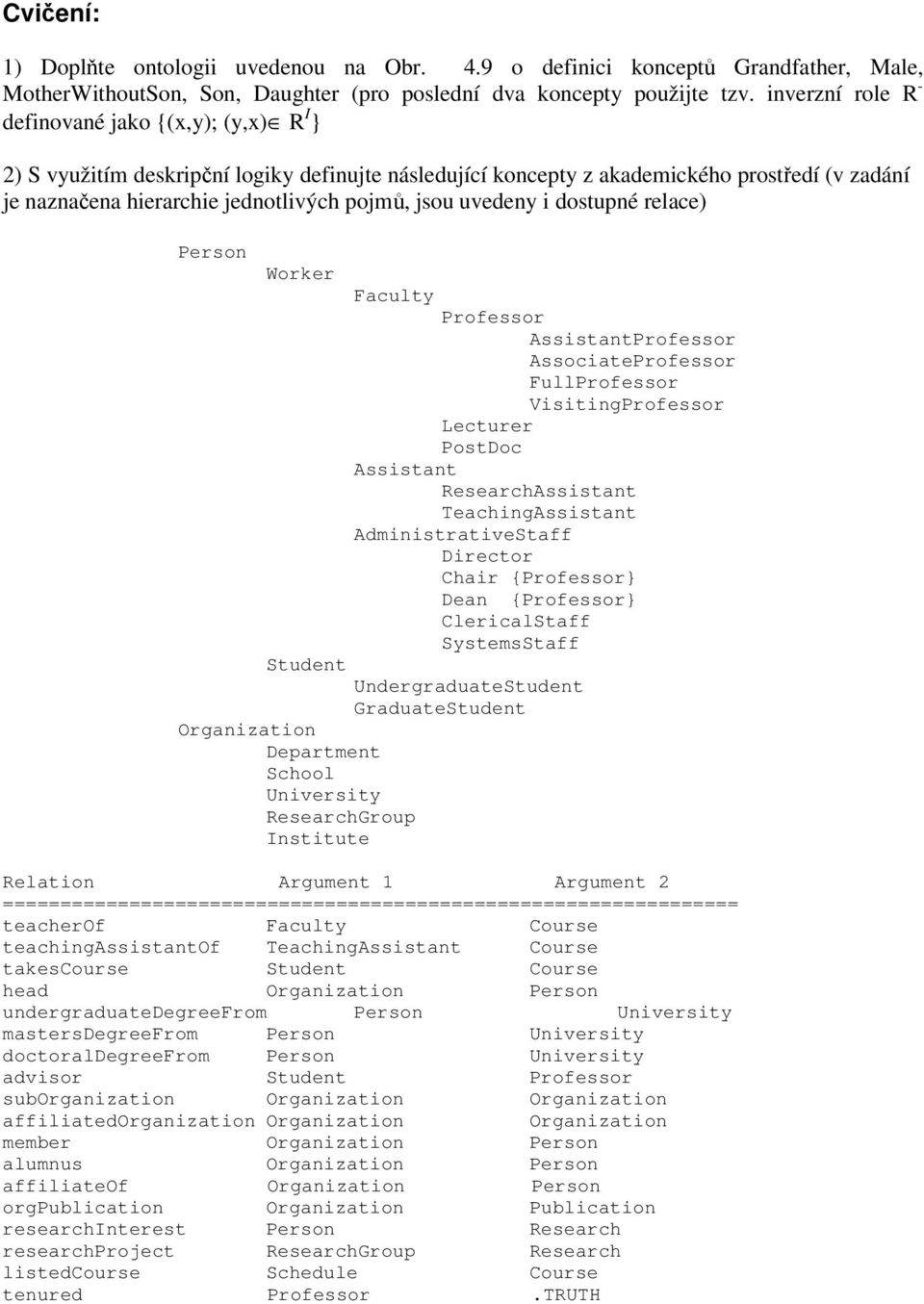jsou uvedeny i dostupné relace) Person Worker Faculty Professor AssistantProfessor AssociateProfessor FullProfessor VisitingProfessor Lecturer PostDoc Assistant ResearchAssistant TeachingAssistant