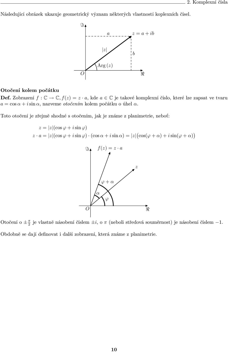 Toto otočení je zřejmě shodné s otočením, jk je známe z lnimetrie, neboť: z = z (cos ϕ + i sin ϕ) z = z (cos ϕ + i sin ϕ) (cos α + i sin α) = z ( cos(ϕ + α) + i