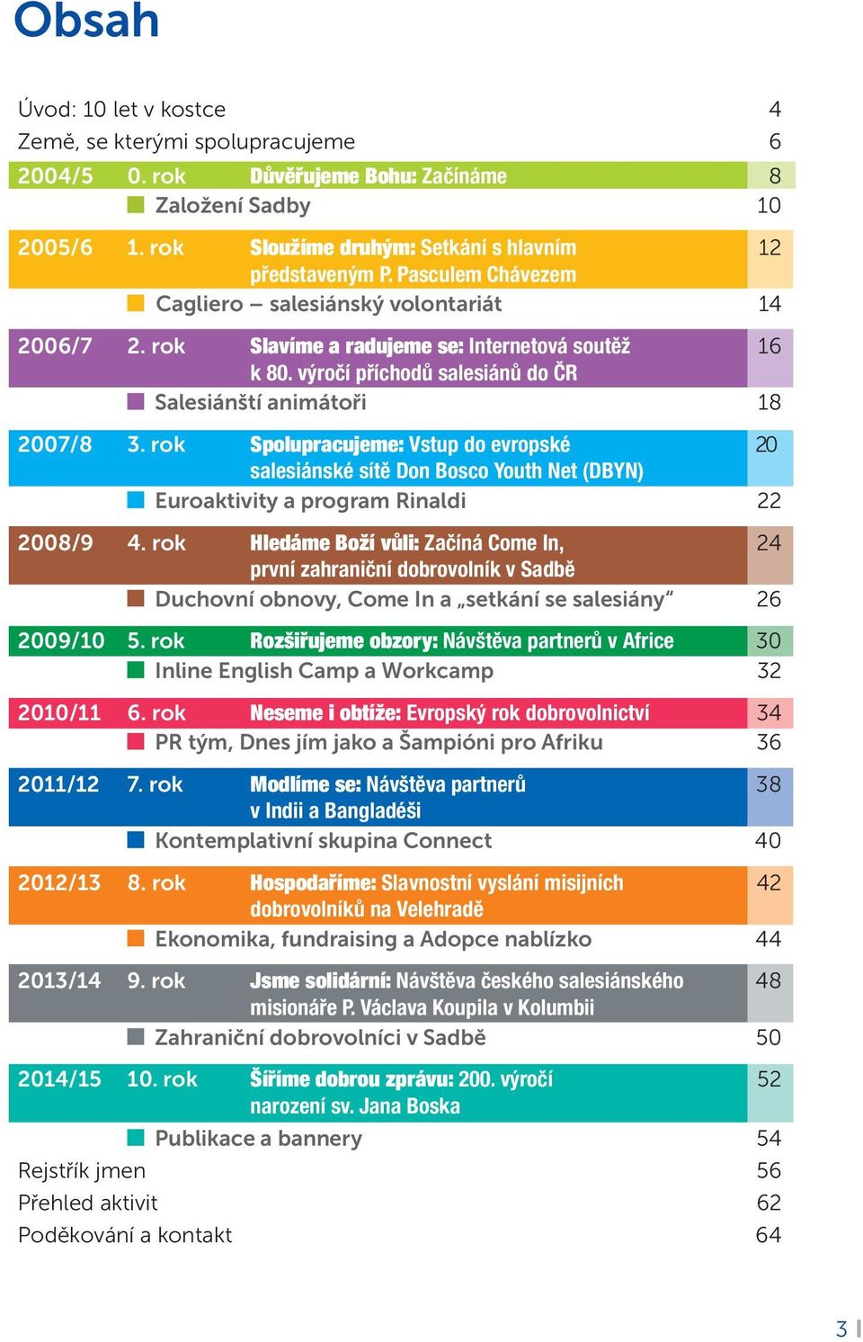 rok Spolupracujeme: Vstup do evropské 20 salesiánské sítě Don Bosco Youth Net (DBYN) Euroaktivity a program Rinaldi 22 2008/9 4.