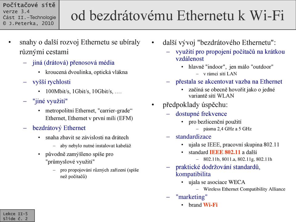 "jiné využití" metropolitní Ethernet, "carrier-grade Ethernet, Ethernet v první míli (EFM) bezdrátový Ethernet snaha zbavit se závislosti na drátech aby nebylo nutné instalovat kabeláž původně