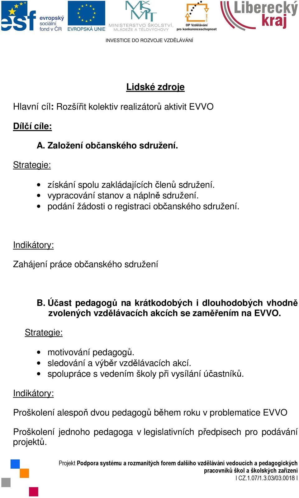 Účast pedagogů na krátkodobých i dlouhodobých vhodně zvolených vzdělávacích akcích se zaměřením na EVVO. motivování pedagogů.