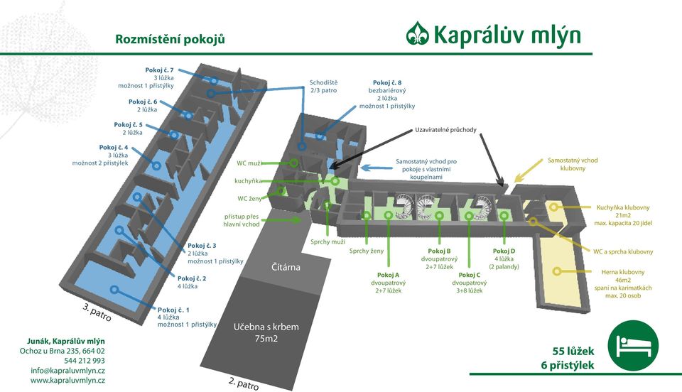 max. kapacita 20 jídel Pokoj. 3 mo nost 1 p istýlky Pokoj.