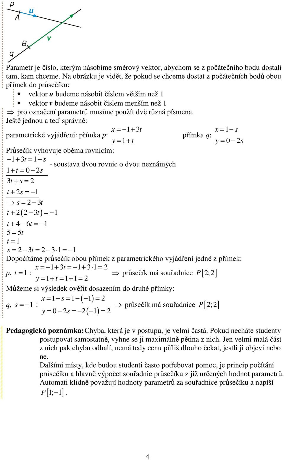 Ješě jedno a eď sráně: x = + x = s aramerické yjádření: římka : římka : y = + y = 0 s Průsečík yhoje oběma ronicím: + = s - sosaa do ronic o do neznámých + = 0 s + s = + s = s = + = + 4 6 = 5 = 5 = s