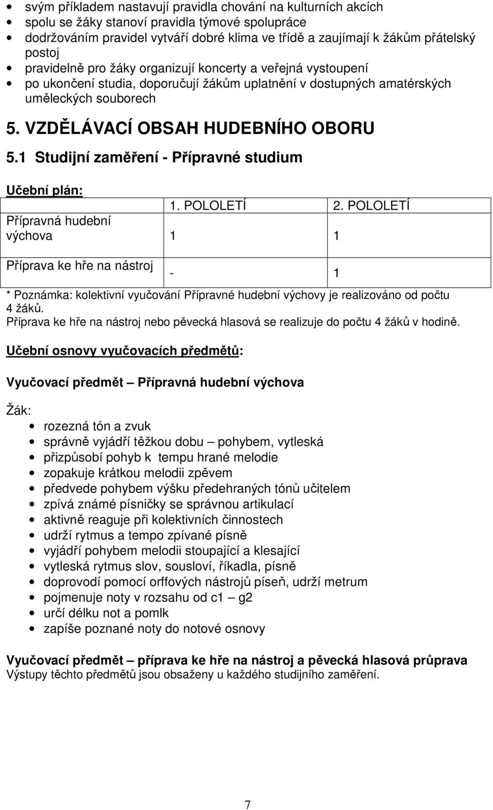 1 Studijní zaměření - Přípravné studium Učební plán: 1. POLOLETÍ 2.