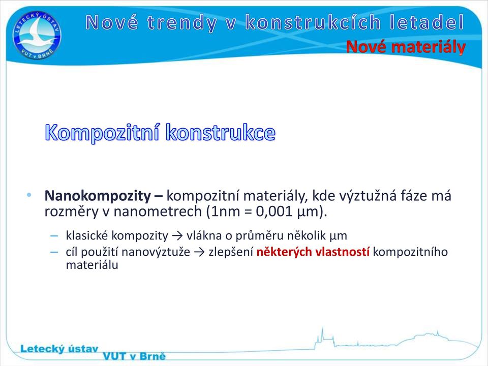 klasické kompozity vlákna o průměru několik μm cíl