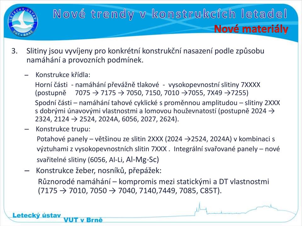 amplitudou slitiny 2XXX s dobrými únavovými vlastnostmi a lomovou houževnatostí (postupně 2024 2324, 2124 2524, 2024A, 6056, 2027, 2624).