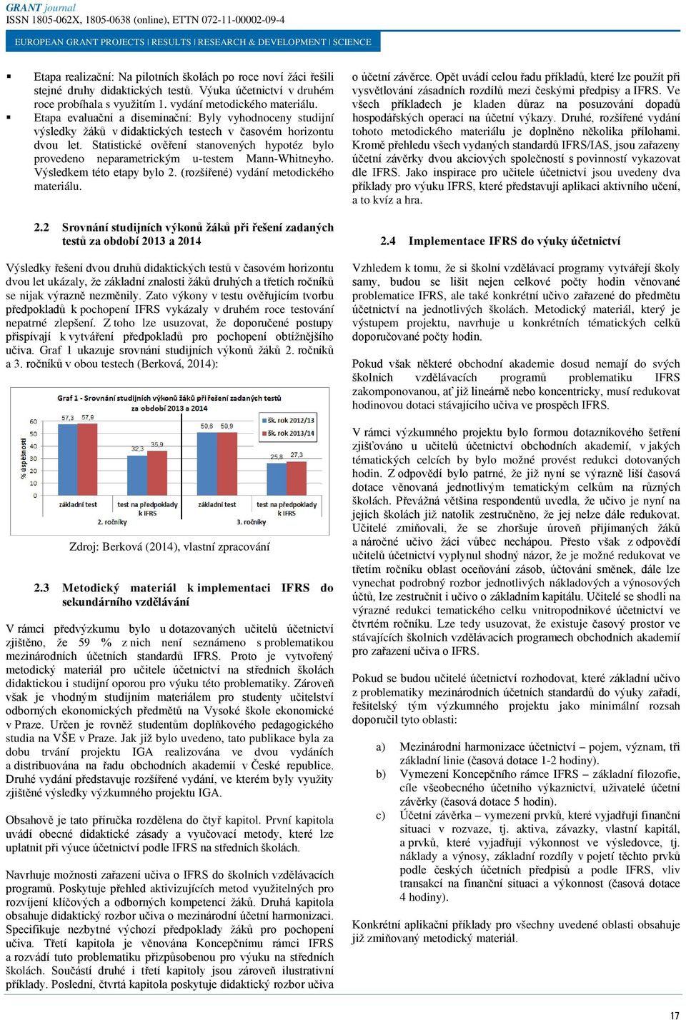 Statistické ověření stanovených hypotéz bylo provedeno neparametrickým u-testem Mann-Whitneyho. Výsledkem této etapy bylo 2.