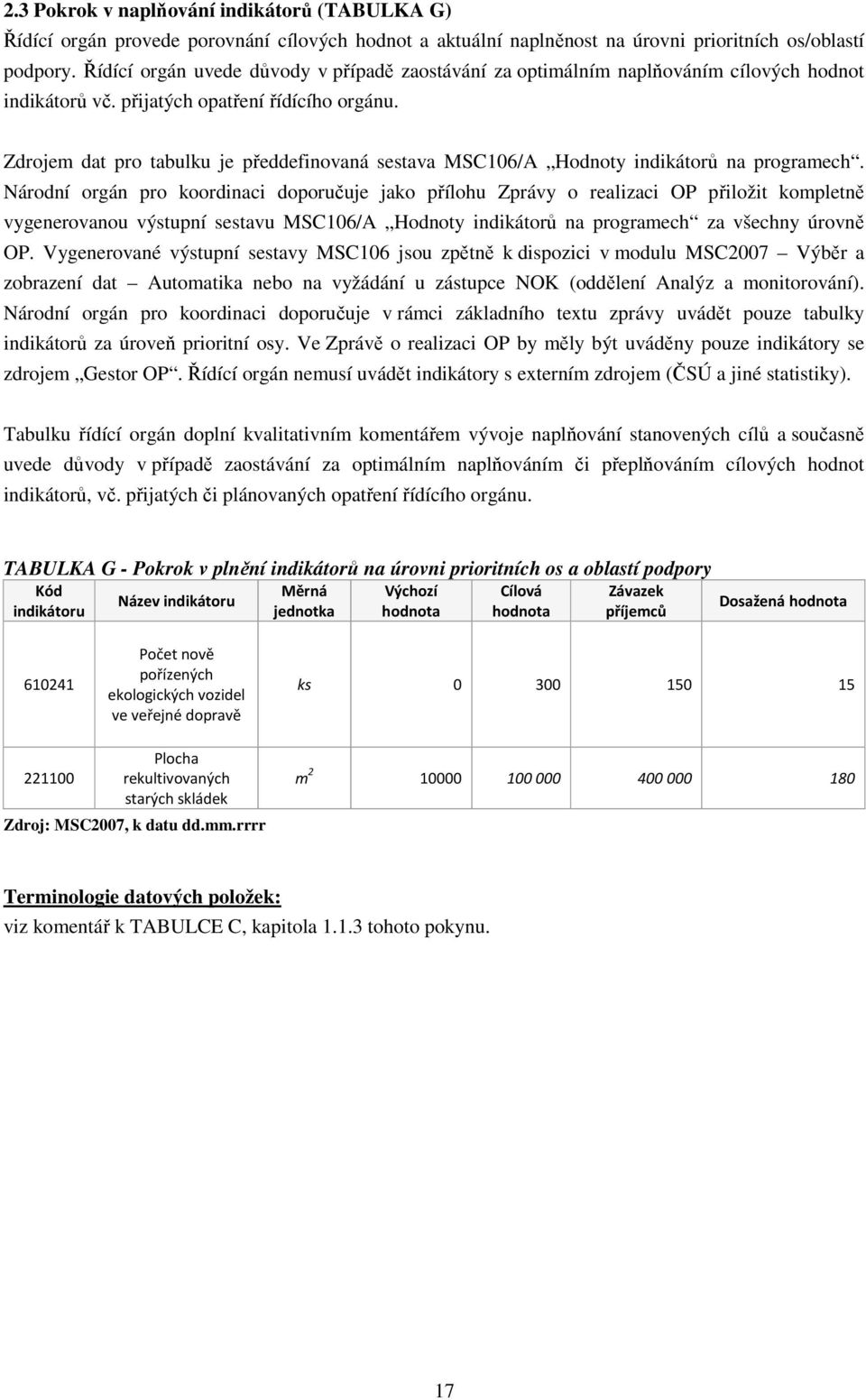 Zdrojem dat pro tabulku je předdefinovaná sestava MSC106/A Hodnoty indikátorů na programech.