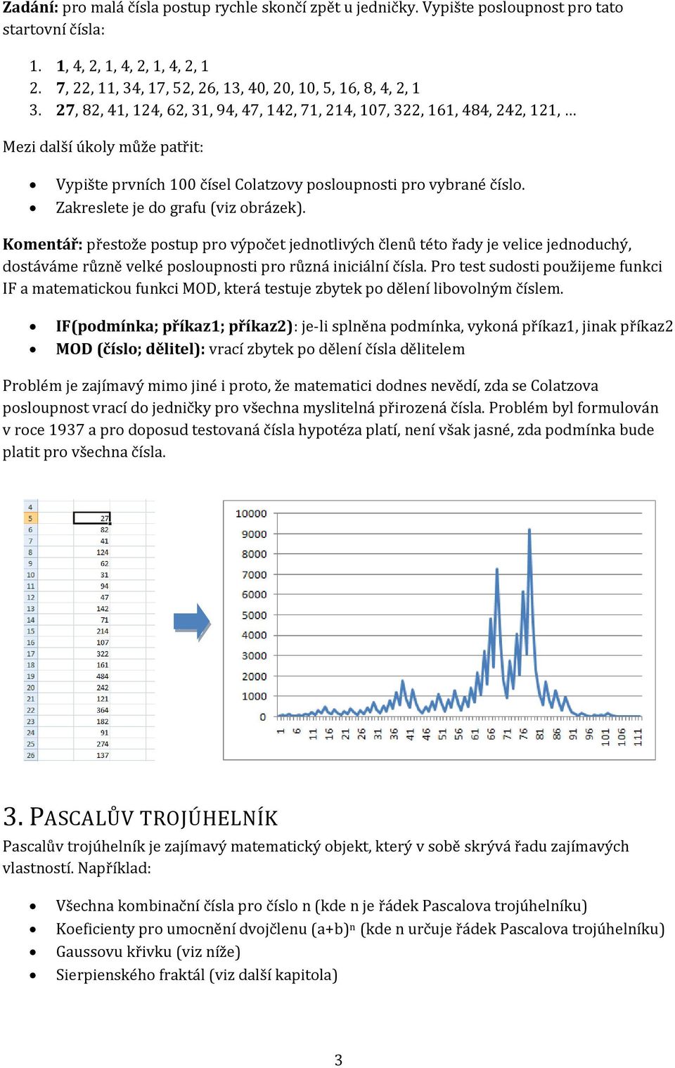 Zakreslete je do grafu (viz obrázek). Komentář: přestože postup pro výpočet jednotlivých členů této řady je velice jednoduchý, dostáváme různě velké posloupnosti pro různá iniciální čísla.