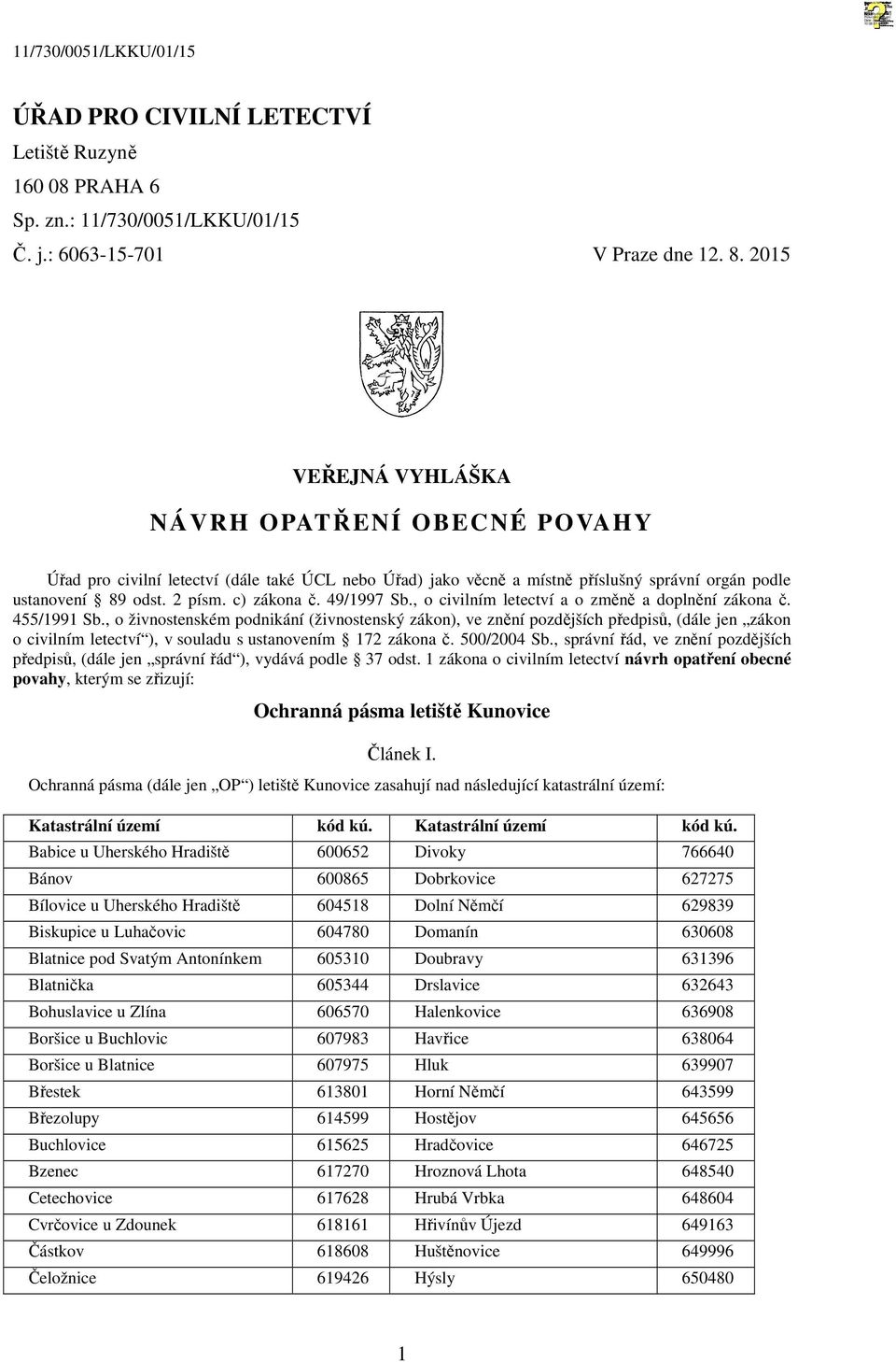 49/1997 Sb., o civilním letectví a o změně a doplnění zákona č. 455/1991 Sb.