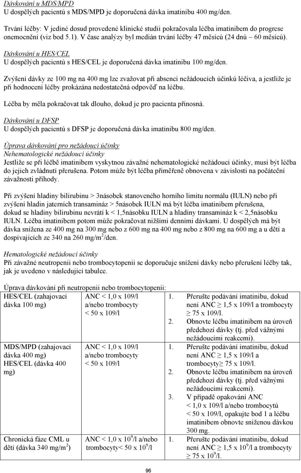 Dávkování u HES/CEL U dospělých pacientů s HES/CEL je doporučená dávka imatinibu 100 mg/den.