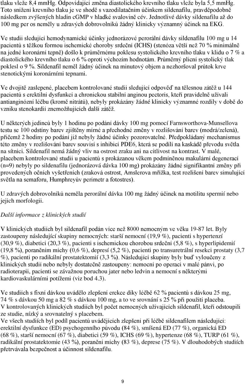 Jednotlivé dávky sildenafilu až do 100 mg per os neměly u zdravých dobrovolníků žádný klinicky významný účinek na EKG.