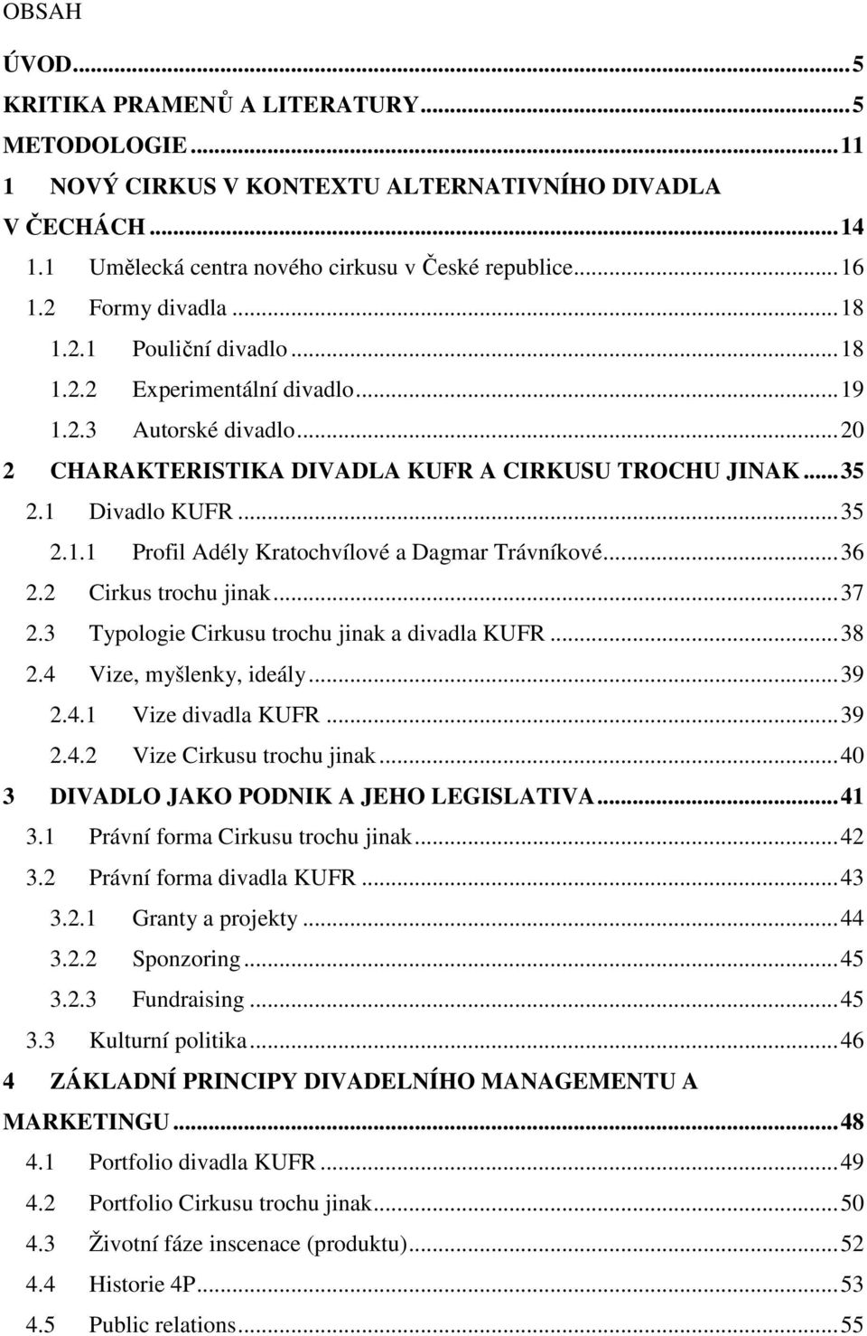 .. 36 2.2 Cirkus trochu jinak... 37 2.3 Typologie Cirkusu trochu jinak a divadla KUFR... 38 2.4 Vize, myšlenky, ideály... 39 2.4.1 Vize divadla KUFR... 39 2.4.2 Vize Cirkusu trochu jinak.