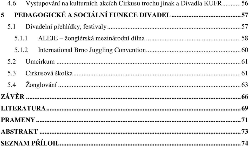 .. 58 5.1.2 International Brno Juggling Convention... 60 5.2 Umcirkum... 61 5.3 Cirkusová školka.