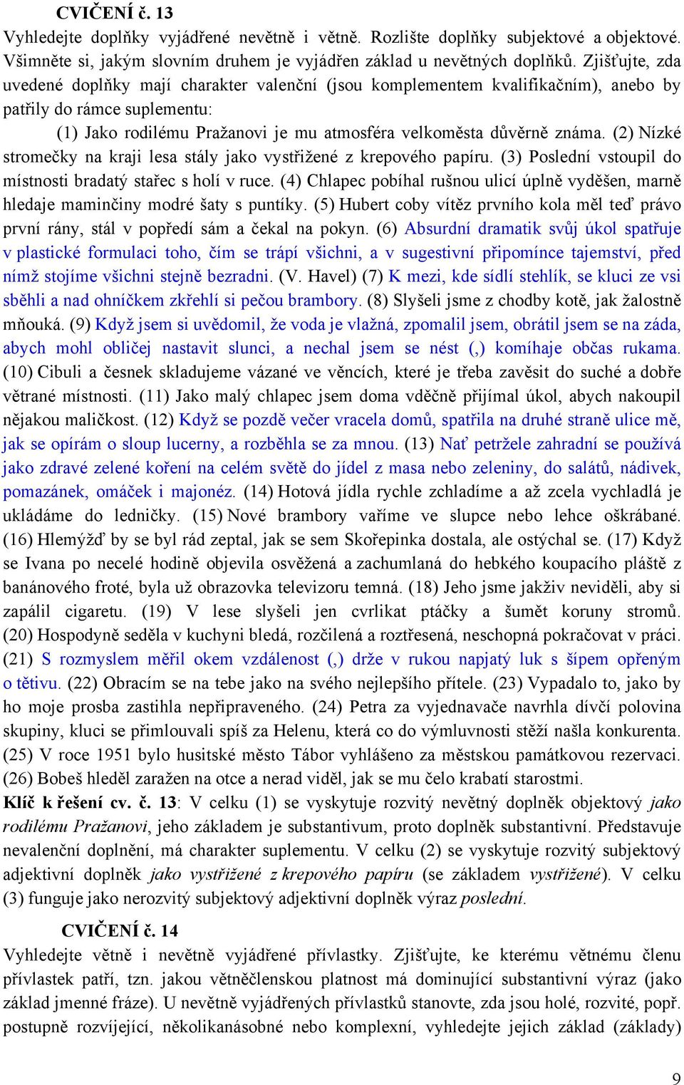 (2) Nízké stromečky na kraji lesa stály jako vystřižené z krepového papíru. (3) Poslední vstoupil do místnosti bradatý stařec s holí v ruce.